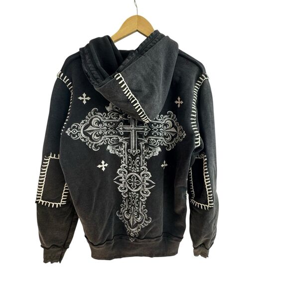 Y2K Affliction Hoodie Black Full Zip SZ S Gothic Cross Crucifix - Picture 6 of 10
